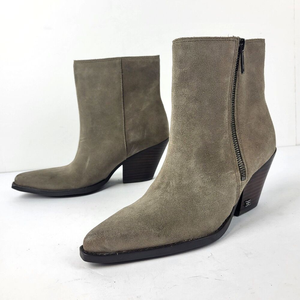Sam Edelman Jane Desert Olive Suede Ankle Booties Size 6.5M